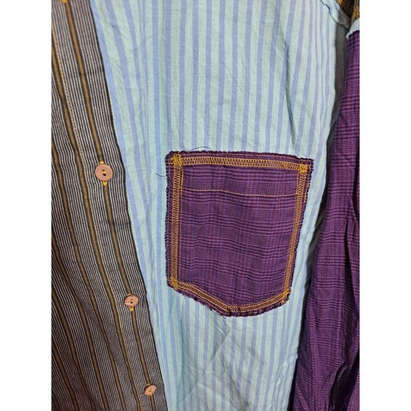 Intimately Free People Patchwork Button Down Shirt Striped‎ Plaid M - Picture 3 of 10